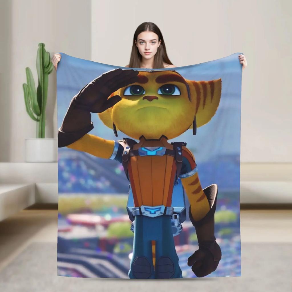 Soft Flannel Airplane Themed Throw Blanket for Girls Boys  Perfect for Travel Sofa Bed Cover Bedspread Ratchet and Clank Design