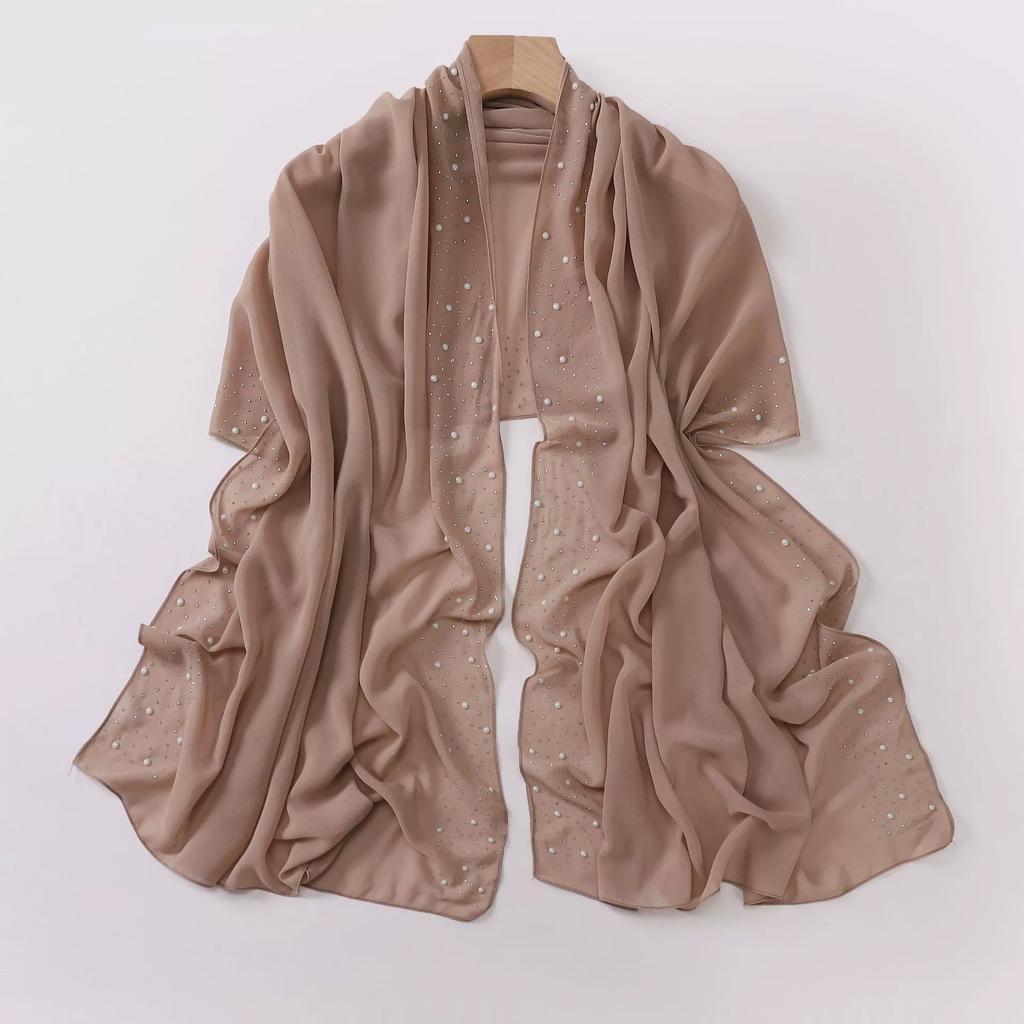 Diamond Pearl Chiffon Hijabs For Women Muslim Fashion Long Shawl Head Wrap For Women Turbans For Women Ramadan Turban Femme