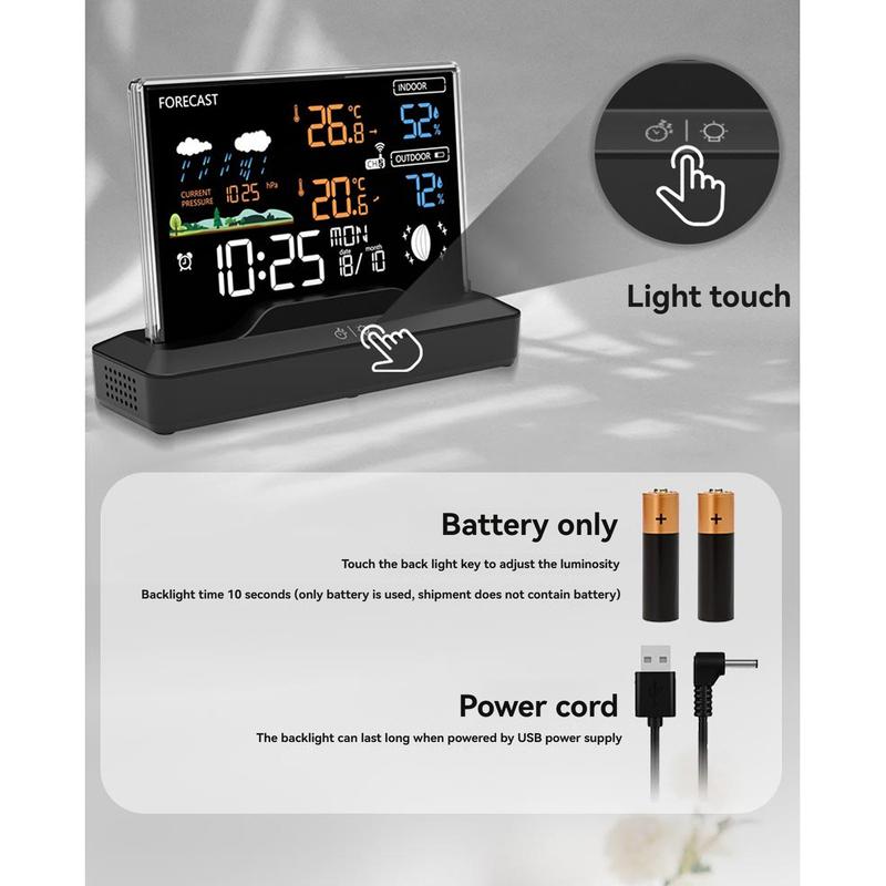 Wireless Weather Station Home RF Alarm Clock VA Color Screen In/Outdoor Thermometer Hygrometer with Weather Forecast 2025 New