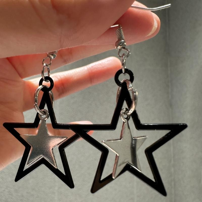 Black Star Pendant Necklace Exquisite Punk Double Star Clavicle Chain Unique Choker Jewelry Hip Hop Earring Eye Catching