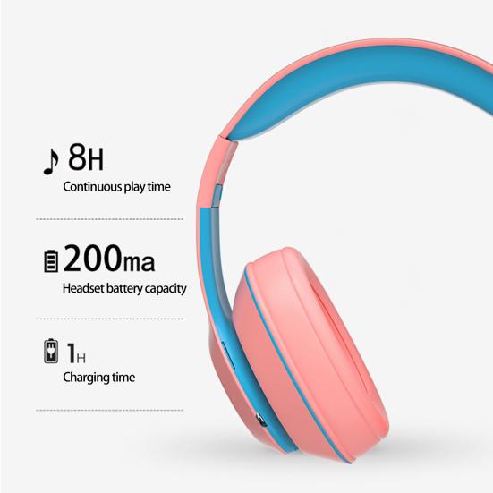 1 Set Wireless Headset Bluetooth-compatible 5.1 Heavy Bass Ergonomics Design Stereo Surround Clashing Color 90 Degrees Foldable Storage Wireless