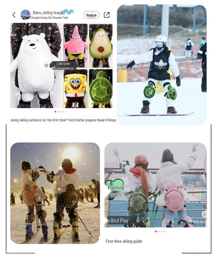 Cartoon Ski Protective Gear Set: Anti-Fall Waterproof Little Turtle Ski and Snowboard Knee Pads