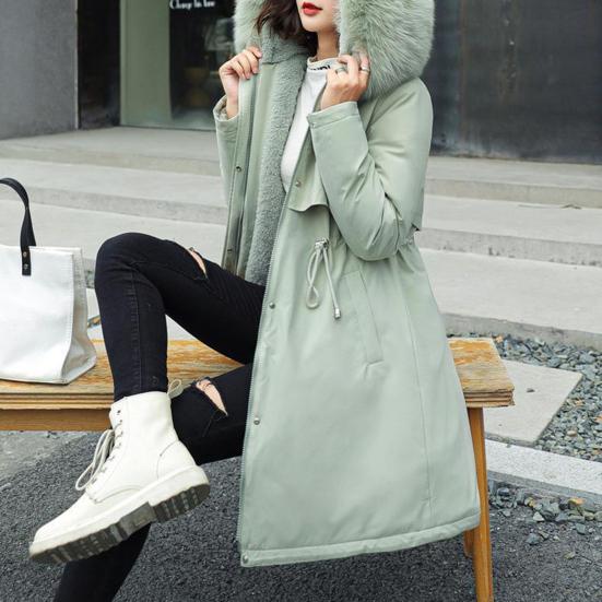 Women's Fleece Lined Parka Thicken Fuzzy Faux Fur Hooded Down Jacket with Pockets Winter Warm Drawstring Sherpa Coat