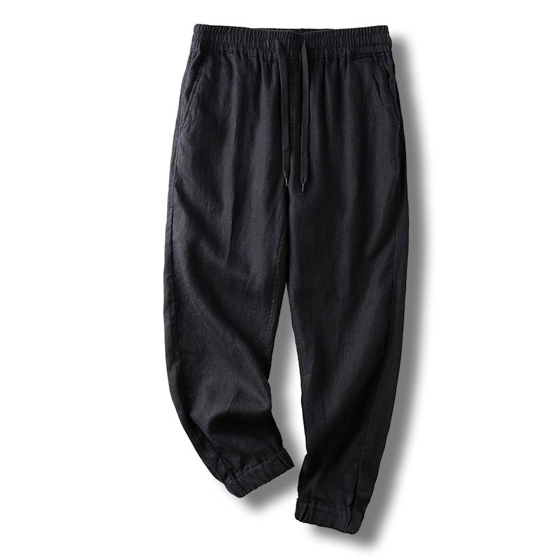100! Natural Pure Linen! Export Original Tail Single Cut Label Goods Spring and Summer Men Loose Drawstring Casual Pants Linen Pant