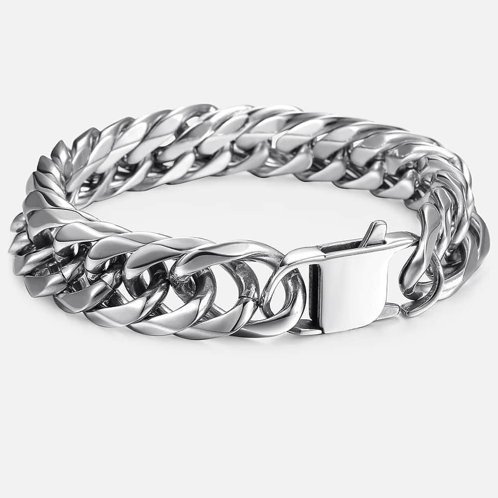 Bracelet à maillons Rombo pour hommes, chaîne en acier inoxydable 316L, argent, 8-14MM