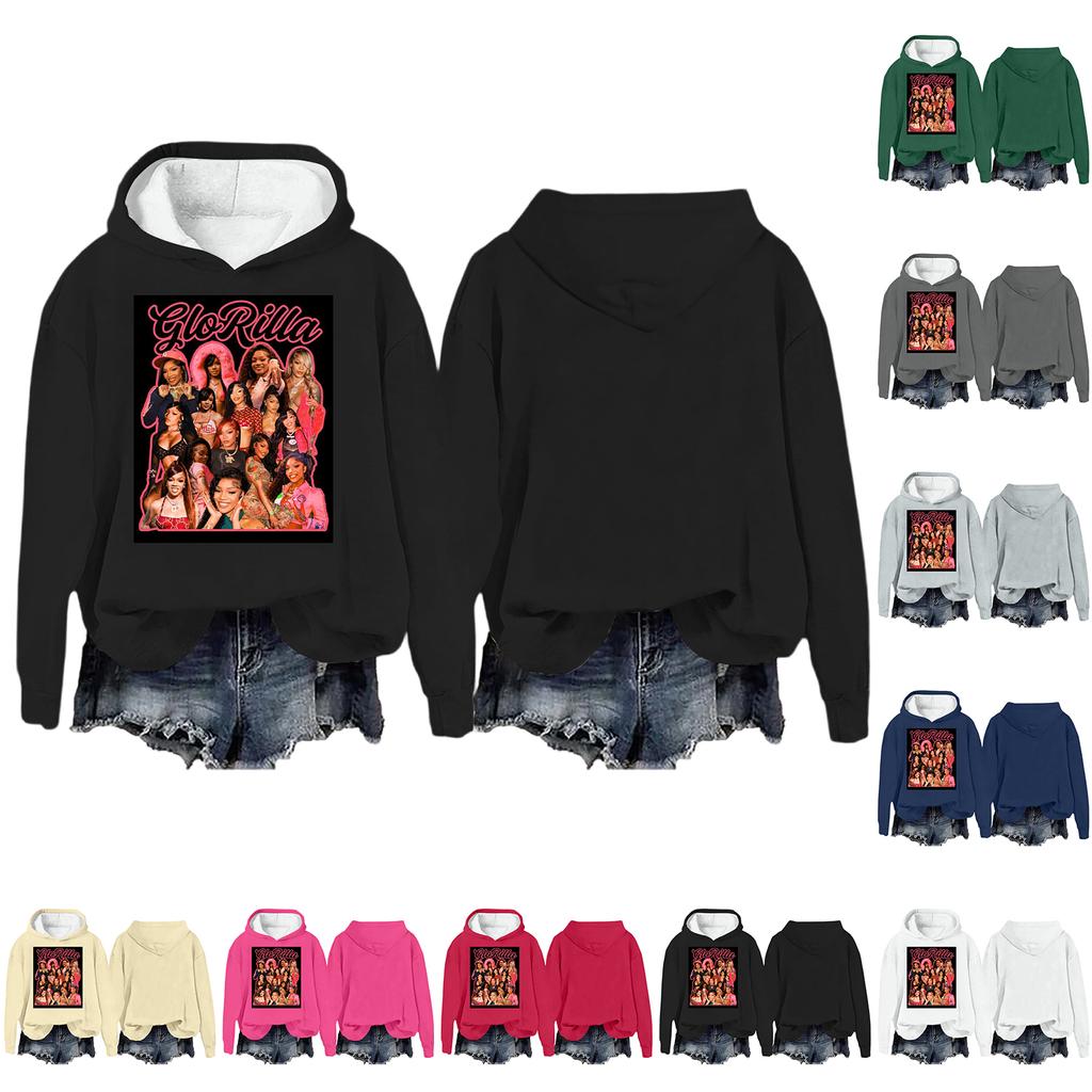 Women's Fashion Casual Long Sleeve Loose Printed Pullover Sports Long Sleeve Hooded Sweatshirt