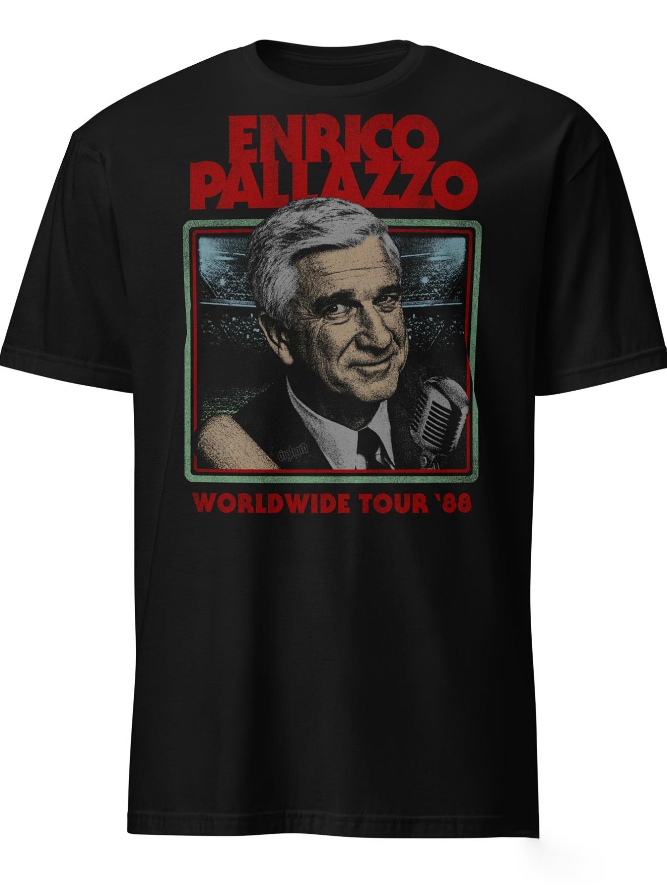 Black T-Shirt Enrico Pallazzo World Tour 1968 Graphic Print Casual Wear, Long Sleeve, Crew Neck, Slight Stretch Fabric, Perfect for All-season Brand N XL