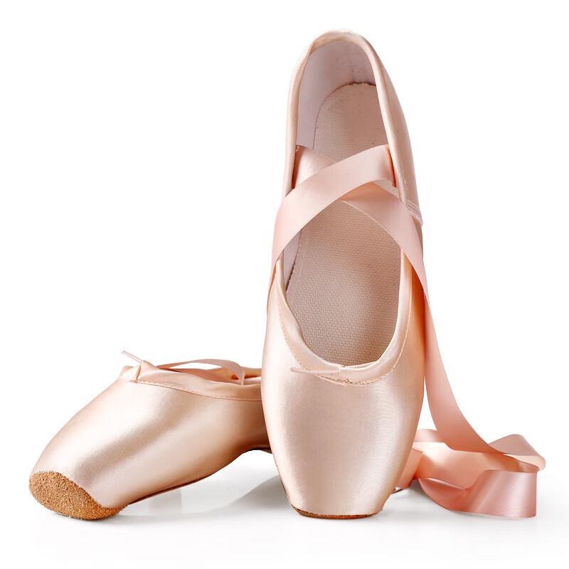 WEZHO Strapped Satin Ballet Pointe Shoes