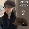 Melard Brown Flocked Beret for Women, Vintage Spring and Autumn Large Head Circumference Octagonal Hat, Makes the Face Look Smaller, Newsboy Painter