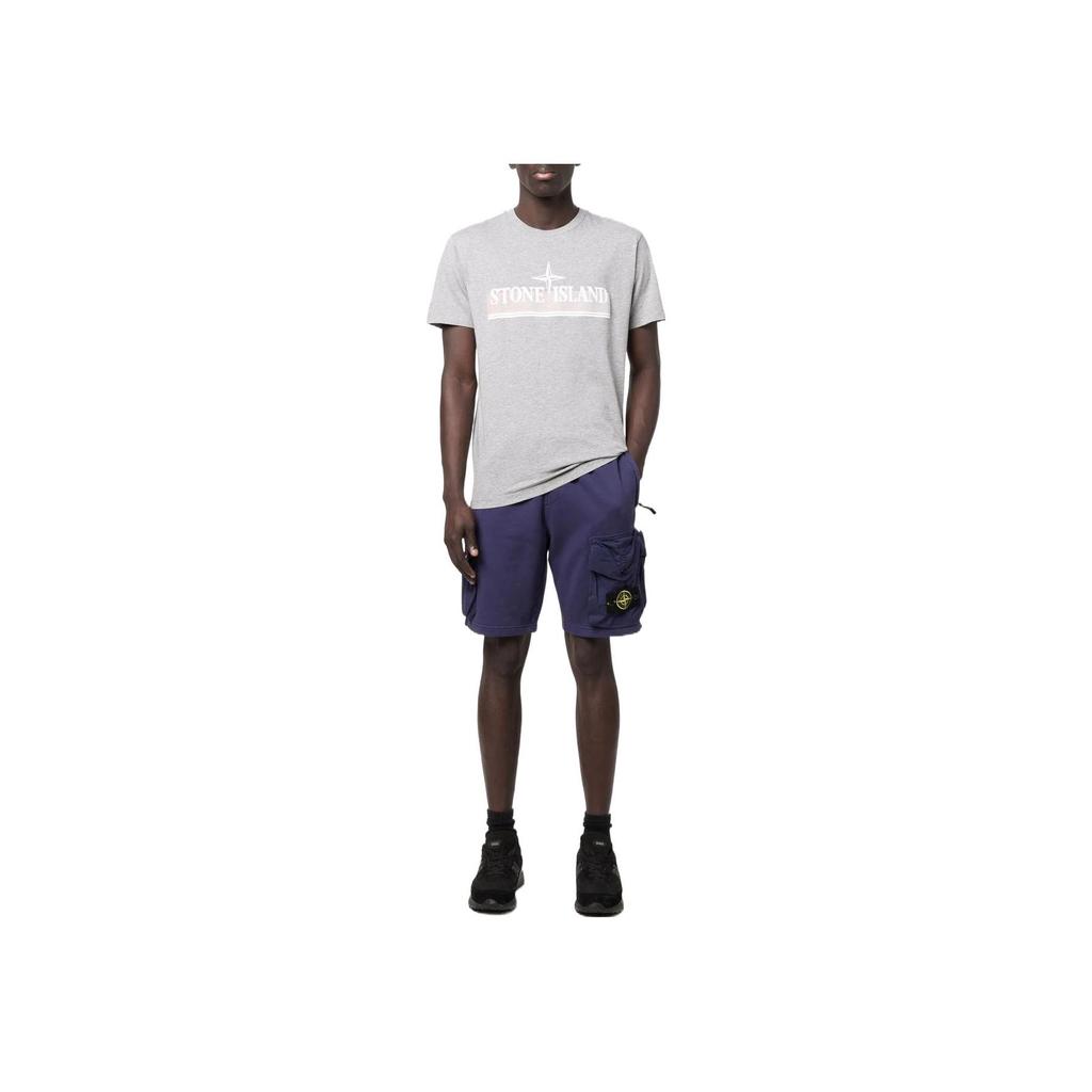 STONE ISLAND Ss22 T-shirt Cotone Tinta Unita Stampa Logo Manica Corta Uomo Top Grigio 76152NS92-V0M64