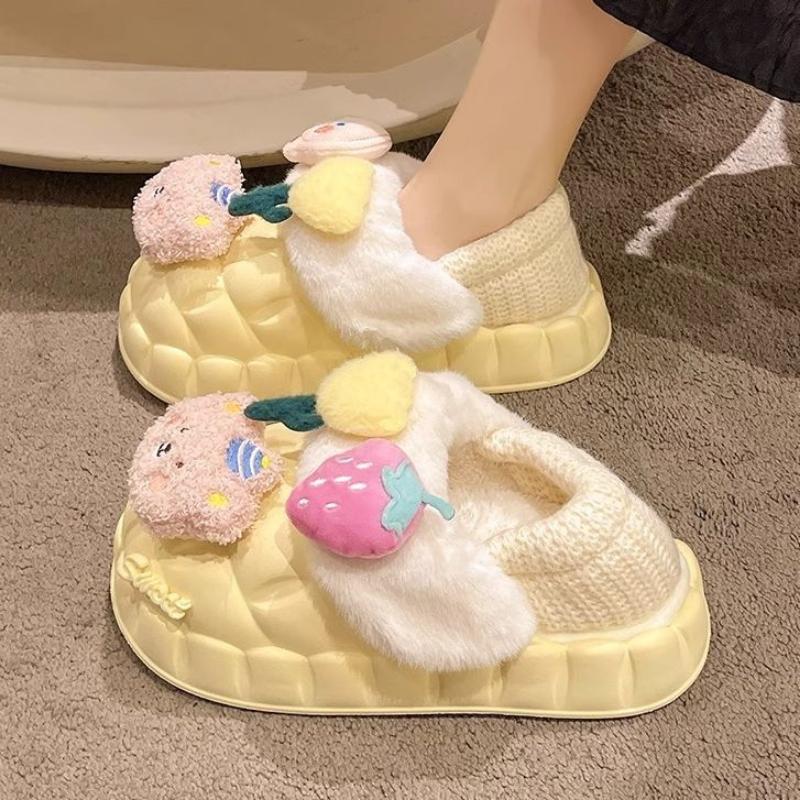 Bear Waterproof Cotton Slippers Winter Home Cartoon Warm Home Thick Bottom Non Slip Heel Slippers Women Comfortable Personality
