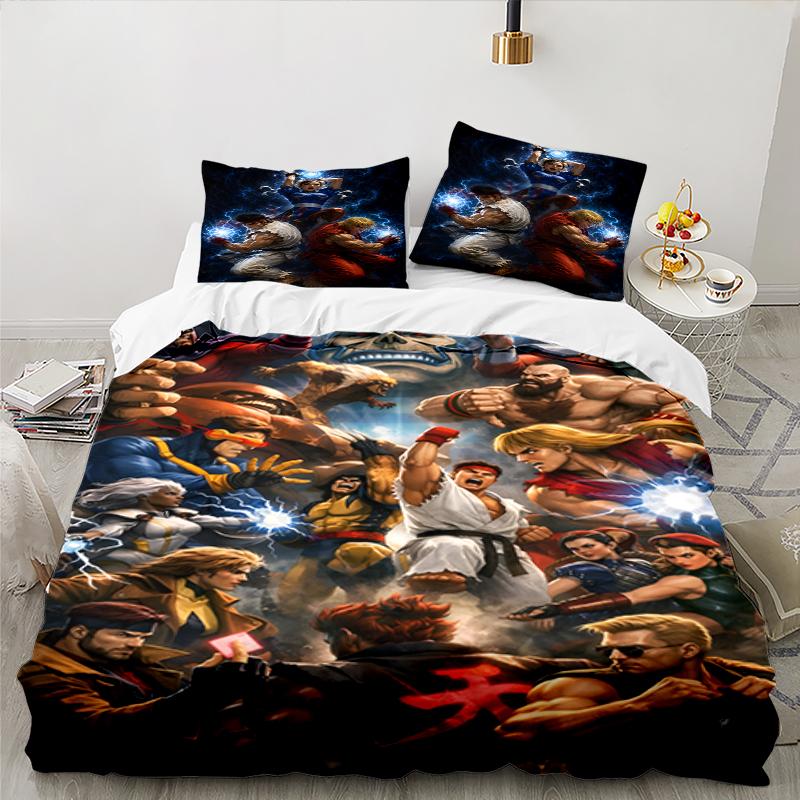 3PCS Game Fighter In Action Bedding set,Ideal for1pc Duvet Cover And 2pcs Pillowcases Perfect for Christmas gift,Ideal for Bedroom, Dormitory