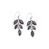 Garnet Dangle Earrings: 925 Sterling Silver Leaf Design