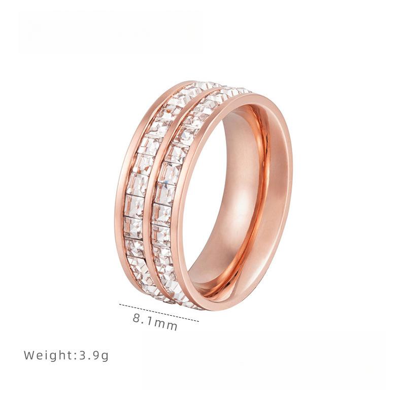 Double Row Full Diamond Sugar Cube Ring Female Gypsy Star Simple Ring Titanium Steel Electroplated Jewelry