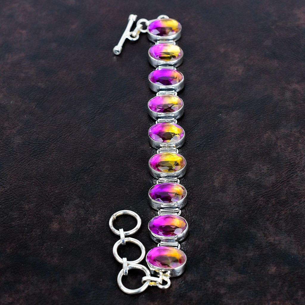 Fasetowana bransoletka z ametrynu bransoletka z kamieni naturalnych srebro próby 925 regulowany łańcuszek bransoletka ręcznie robiona biżuteria z ametrynu prezenty dla kobiet
