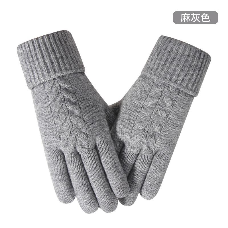 Touch screen gloves women's winter outdoor riding warm and cold-proof piled thickened flat machine jacquard, knitted gloves