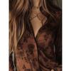 Women S Vintage Long Sleeve Floral Print Brown Shirt