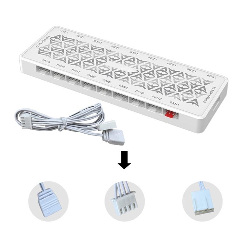 1 To 9 Ports 2 in 1 ARGB + PWM Fan HUB 5V 3Pin ARGB Chassis Fan Controller Expansion Adapter