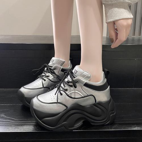 

Модные легкие белые туфли 8 см для женщин, популярные осенние новые туфли на толстой подошве с толстым каблуком для пап, повседневная спортивная обувь, женские кроссовки 39 серый