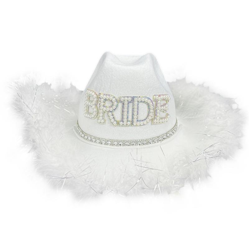 Pearl BRIDE Letter Cowboy Hats Wedding Party Cowgirl Hat Sunproof Hat with Plush Trim Western Elegant Dress Supply