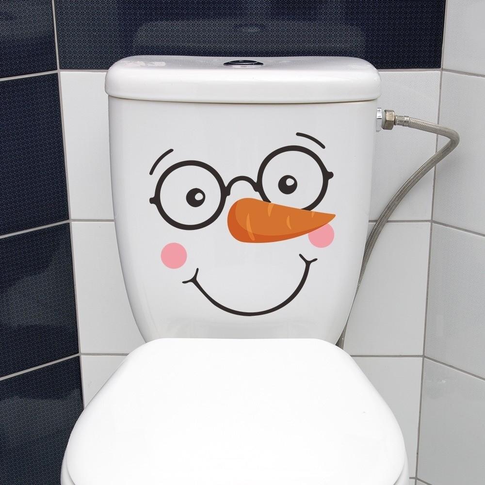 2PCS/SET Self-adhesive Toilet Seat Sticker Waterproof Cartoon Wall Sticker Removable Snowman Pattern Toilet Decoration Sticker