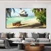 Landscape Pirates Ship Tropical Island Palm Tree Canvas Painting Posters and Prints Wall Art Pictures Living Room Decor No Frame
