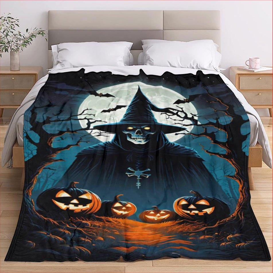 Spooky Halloween Castle Blanket Reversible Flannel Throw for Gothic Charm AllSeason Comfort Mysterious Night Gift