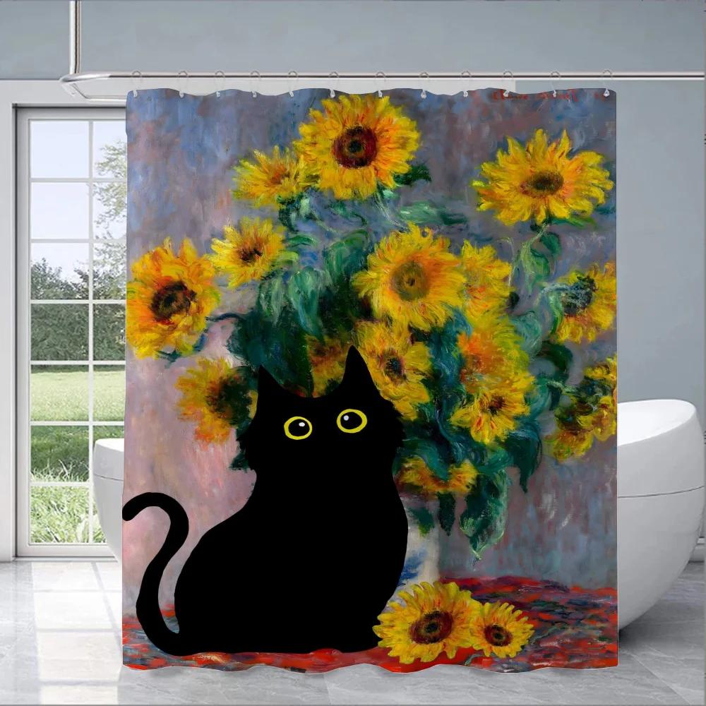 Black Cat Cover Curtain Cloth Curtains For Bathroom Shower Curtins Bath Waterproof Fabric Full 200X180 Funny Products Household