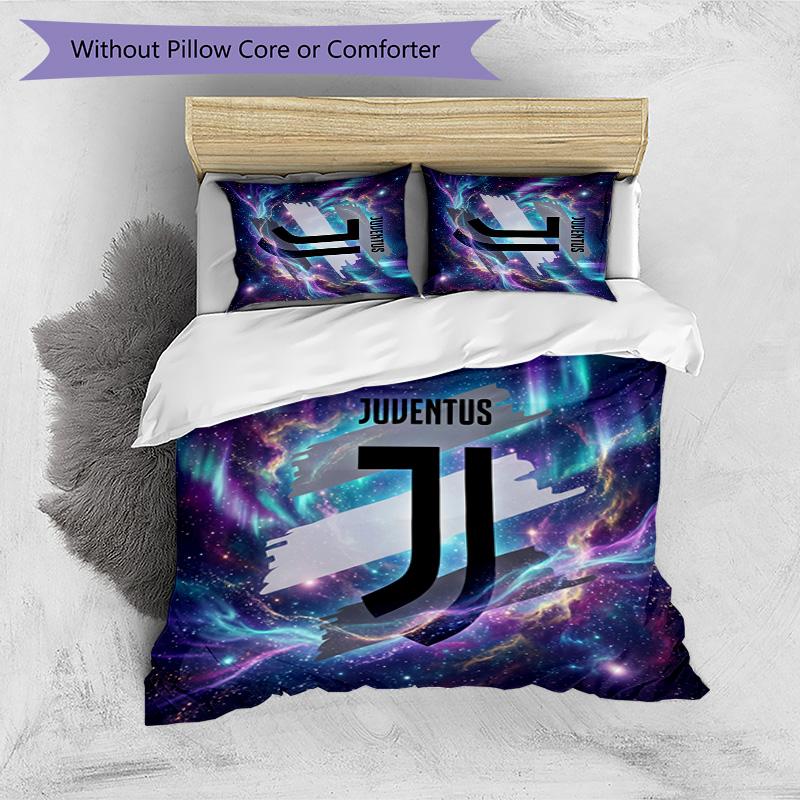 Juventus FC Pattern Printed 3PCS Bedding Set Soft Skin-Friendly Washable Duvet Cover & Pillowcases Set All Season Bedroom