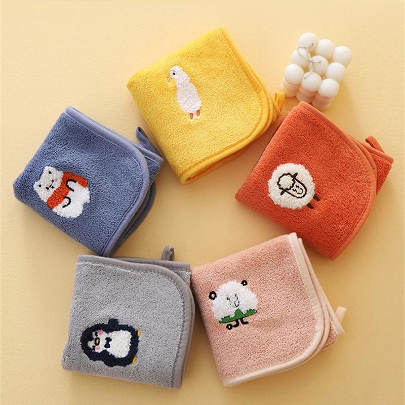 1Pc 25x50cm Coral Fleece Children Baby Super Soft Embroidered Small Square Face Hand Towel Hanging Absorbent