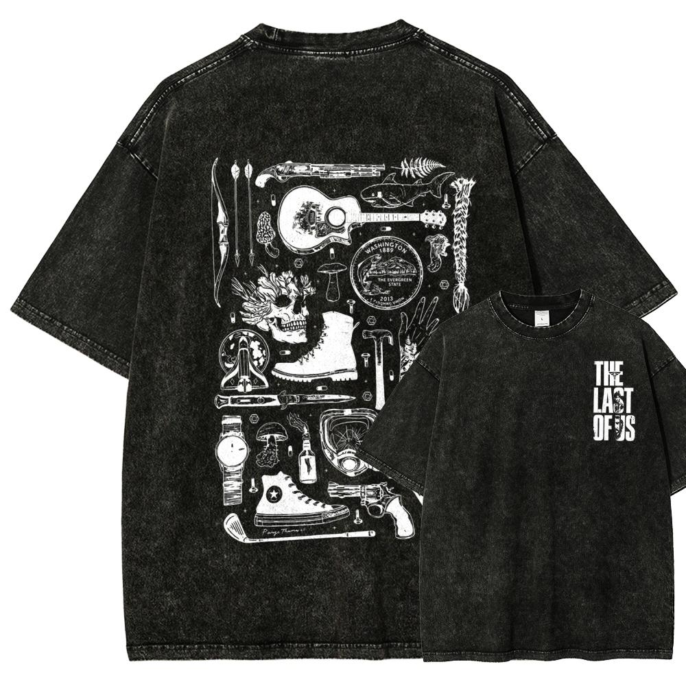The Last of Us Anime Liebhaber Washed T-Shirt Ganzjahreskleidung Hohe Qualität Persönlichkeit Kleidung Große Größen Unisex Neues Modell Paare T-Shirt