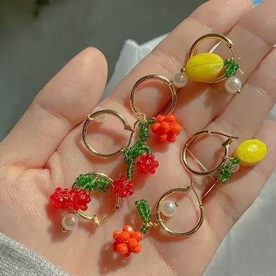 Damen Modeschmuck Ohrringe mit Perlen und Früchten