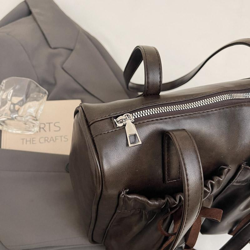 Commuter Vintage Underarm Bag Women's Bow Double Pocket Tote Bag Large Capacity Shoulder Bag