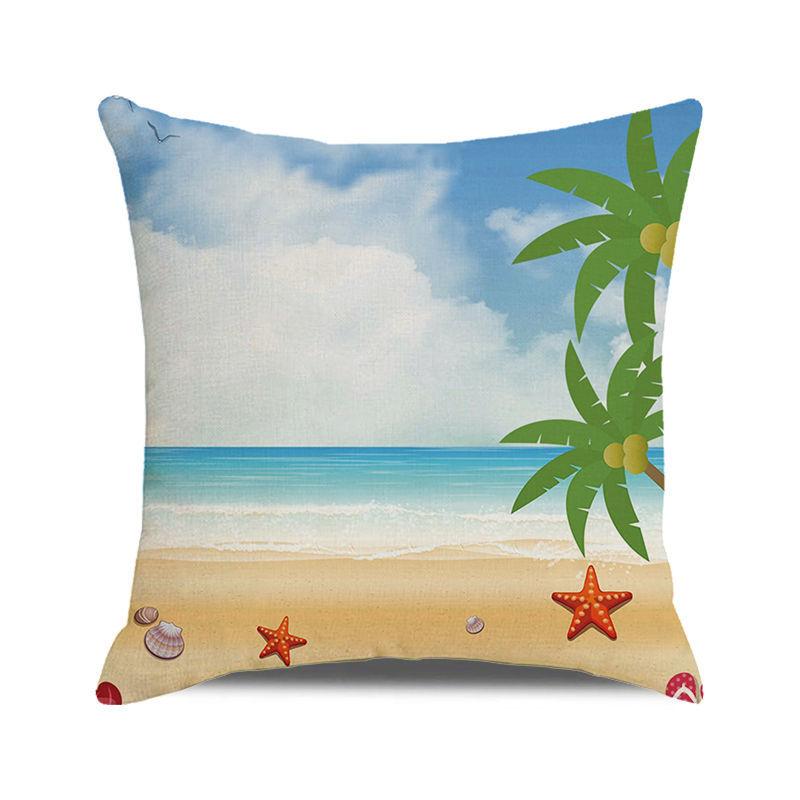 Watercolor Summer Beach Digital Printing Short Plush Pillow Covers for Car Sofa Office Cushion Cover Home Goods 60x60cm