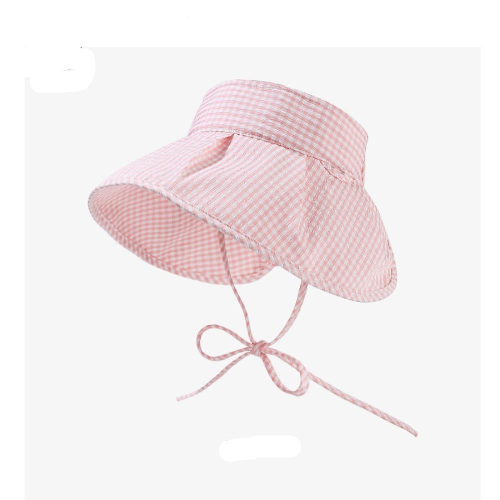 

UV Protection Sun Hat Checkered Women Sun Shade Visors Summer Empty Top Beach Hat рожевий