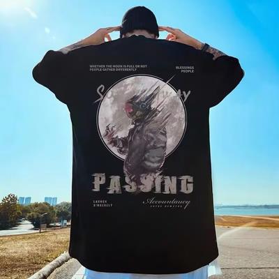 T-shirt d'été ample à manches courtes pour hommes en coton épais, décontracté et polyvalent, à manches moyennes, grande taille