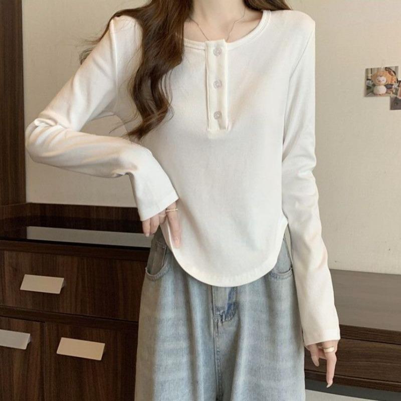 T-shirt da Donna Slim Versatile Anti-età a Manica Lunga Primavera Autunno Cotone Nuovo Stile Trendy Top Base