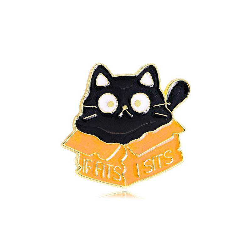 Creative Cartoon Box Cat Design Enamel Brooches Yellow Color Fatty Introvert Meow Fit Kitty Best Gift For Pet Owner Badge