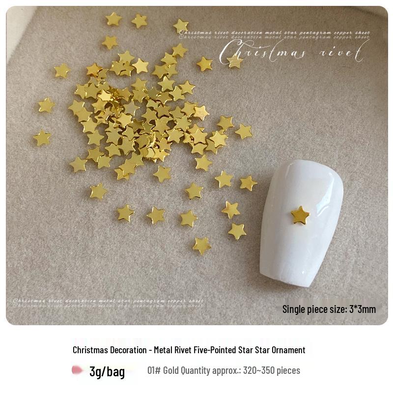 3D Hollow Gold & Silver Five-Pointed Star Metal Rivets for Christmas Nail Art