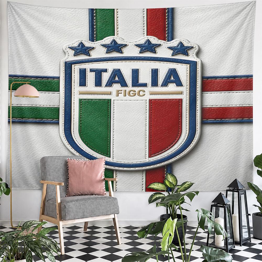 Italy National Football Team Emblem Pattern Wall Hanging Tapestry Decorative Tapestry Home Decor for Bedroom and Living Room