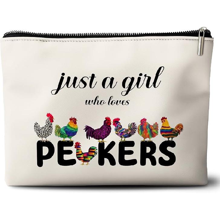 Chicken Gifts Makeup Bag for Women, Funny Organizer Bag for Chicken Lovers, 10x7 Inches