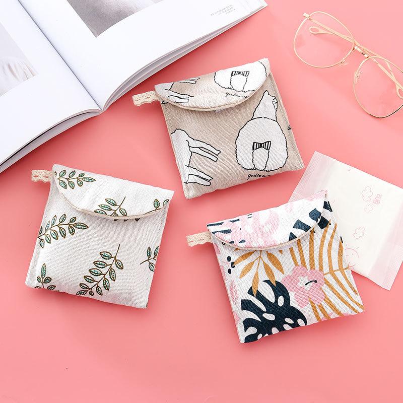 Cute Fresh Multi-pattern Tampon Pack Cartoon Cotton Hemp Girl Aunt Napkins Storage Pack Pack for Sanitary Napkins