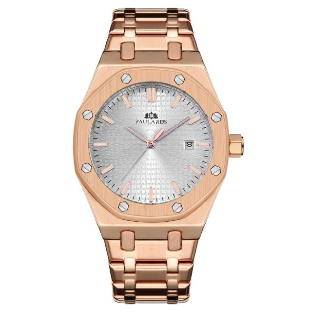Paulareis Automatische Selbstaufzug Mechanisch Edelstahlarmband Einfach Business Blau Roségold Gelbgold Datum Herrenuhr AP01