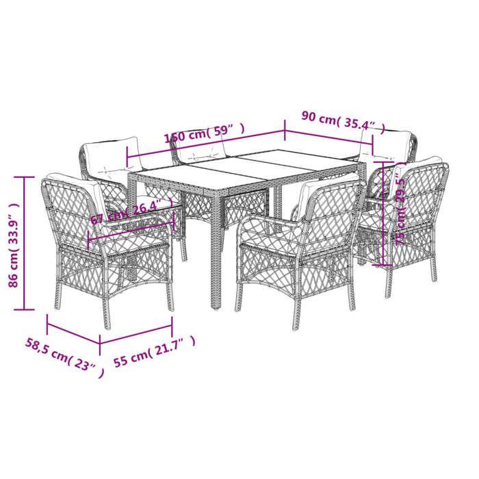VidaXL Garden Dining Set Cushions 7pcs Black Wicker 3212027