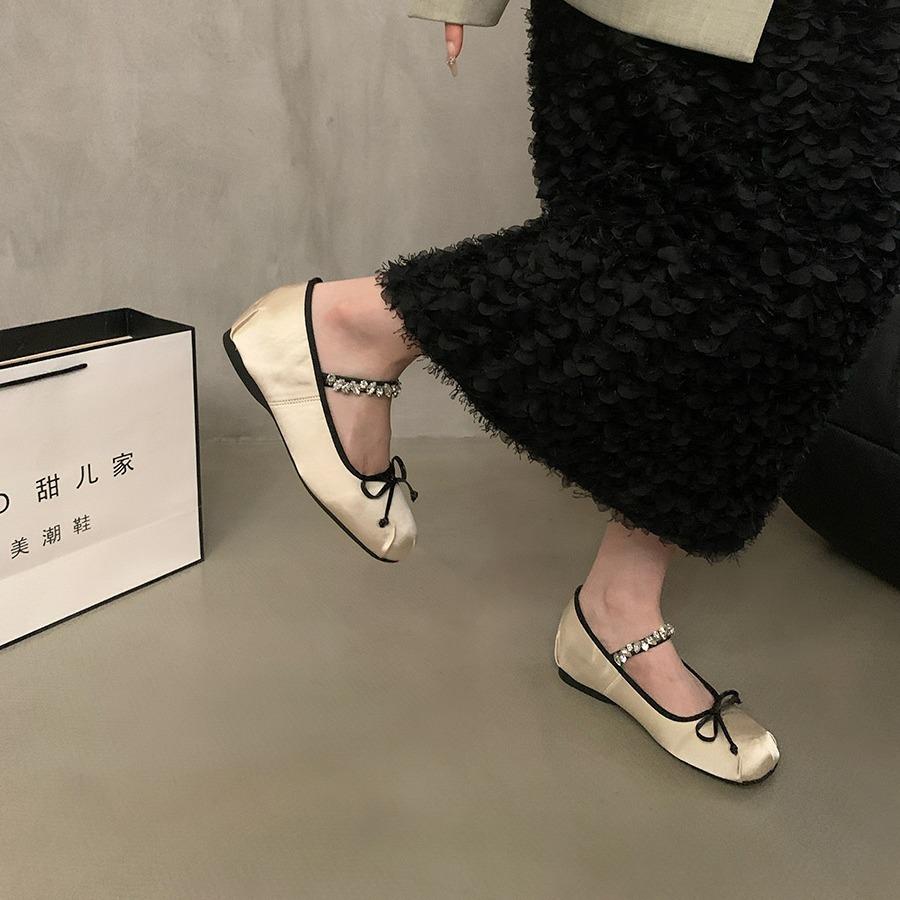 Inner Height Increase Pink Mary Jane Single Shoes Fairy Shoes Spring and Autumn 2024 New French Spring Bow Evening Shoes