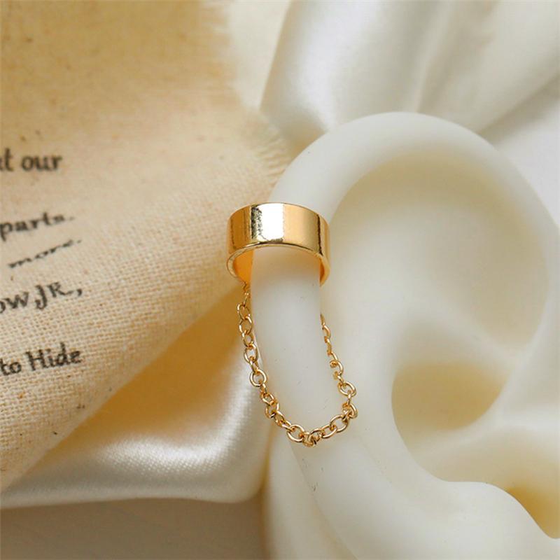 LATS Simple Fashion Punk Chain Ear Cuff for Women Clip on Earrings Gold Color Ear Cuff Non-Piercing Earring Trendy Zircon Gift