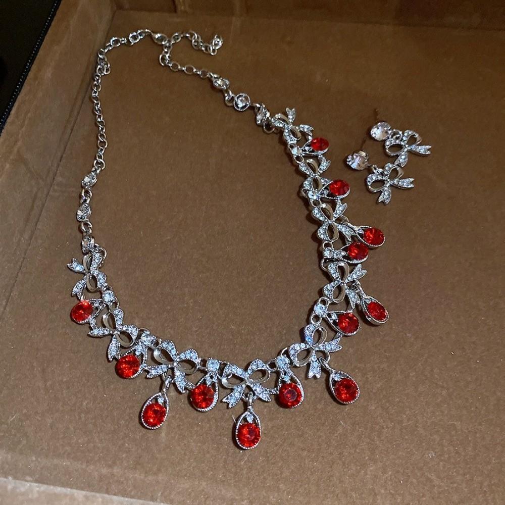 2 pieces Water Drop Rhinestone Jewelry Set Inlaid Crystal Necklace Set Necklace Earrings Set  Women