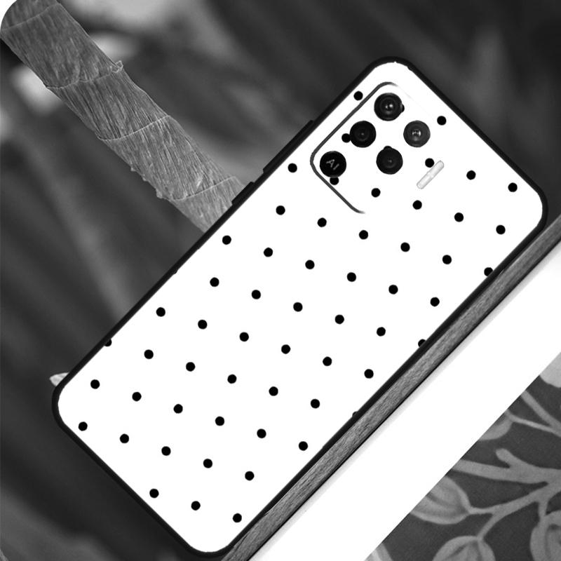 Black And White Polka Dot For OPPO A58 A78 A98 A54 A74 A94 A16 A76 A96 A5 A9 A52 A72 A79 A53S A15 A17 A57 A77 Case