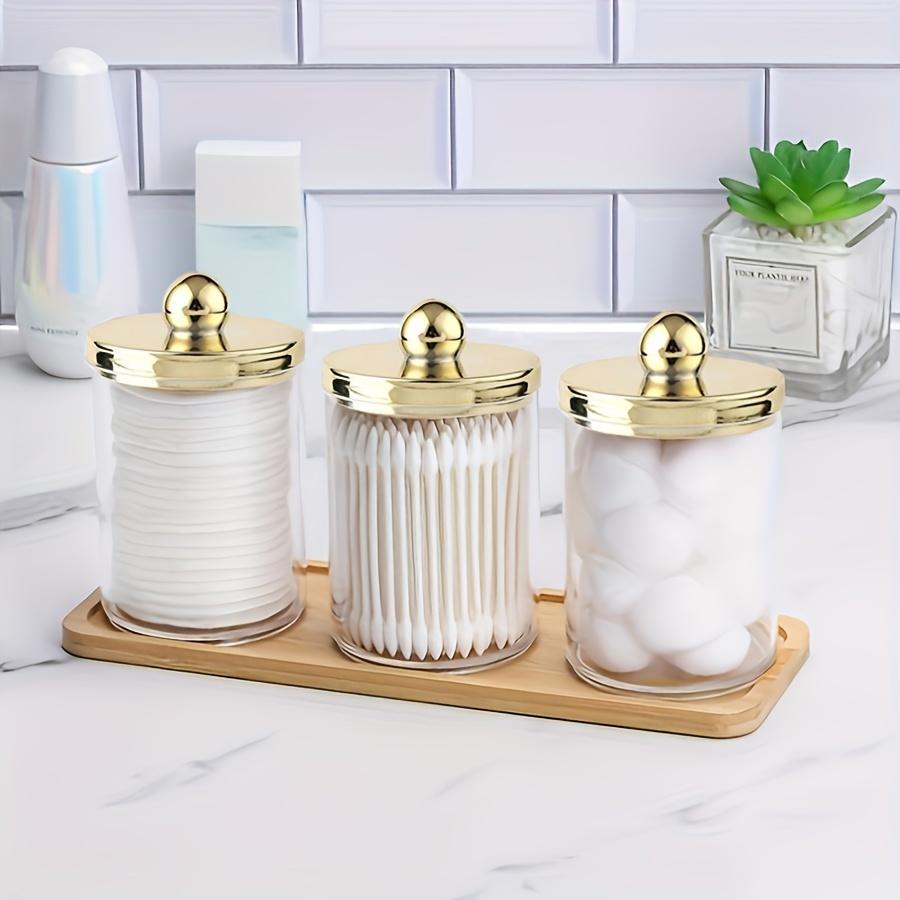 Qtip Holder Bathroom Organizers and Storage Box Cotton Swab Dispenser Cotton Ball Holder with Tray Jars Bathroom Containers