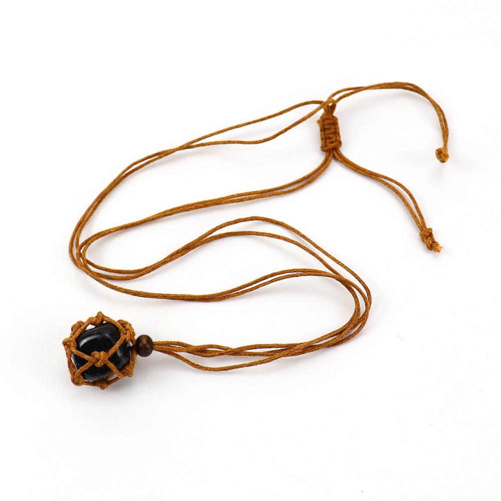 Hand-Woven Natural Stone Crystal Rough Stone Mesh Pocket Adjustable Necklace Pendant N707